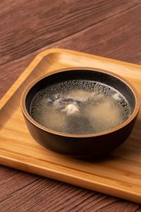 High angle view of drink on table