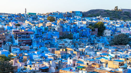 High angle view of townscape against sky