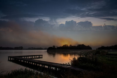 Scenic view of lake against sky during sunset