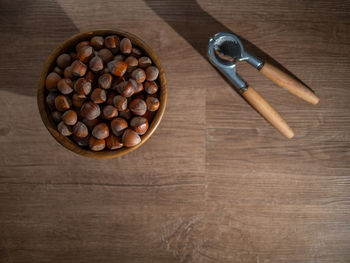 High angle view of coffee beans on table