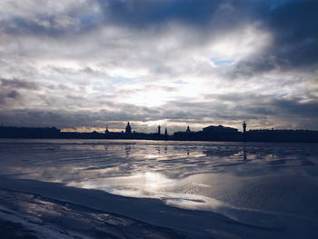 Scenic view of landscape against sky during winter