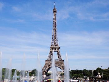 Eiffel tower against blue sky