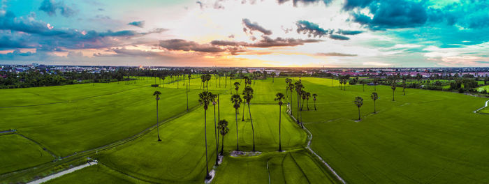 Panoramic view of landscape against sky during sunset