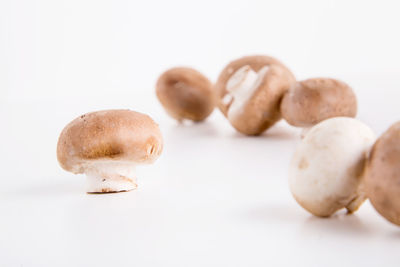 Close-up of cake against white background