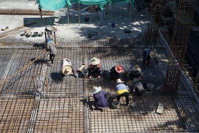 High angle view of people working