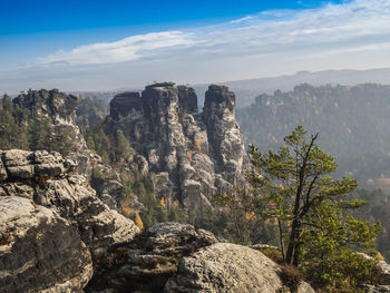 Rock formations on landscape against sky