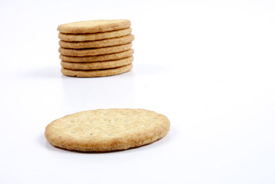 Close-up of cookies against white background