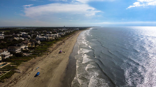 High angle view of beach against sky
