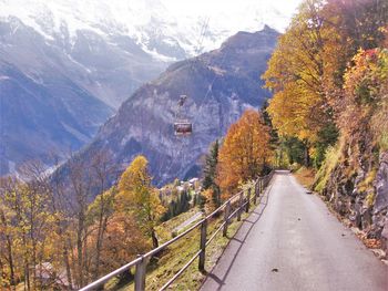 Road amidst trees during autumn at  gimmelwald, switzerland
