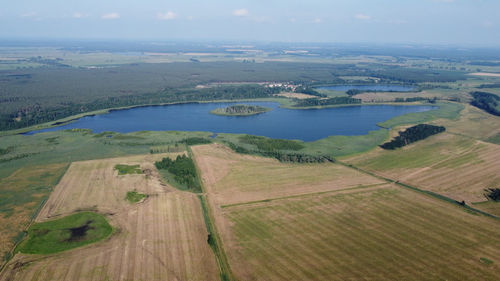 High angle view of land against sky