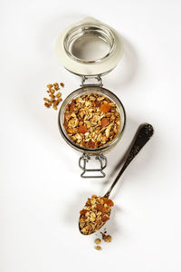 High angle view of breakfast on white background