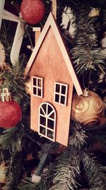 Close-up of christmas tree in house