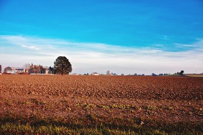 Scenic view of field against cloudy sky