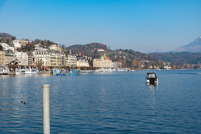Lucerne, switzerland, march 10, 2022 terrific view over the lake of lucerne on a clear blue sky day