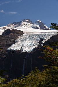 Scenic view of waterfall against sky during winter