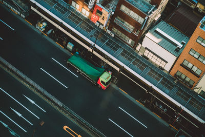 High angle view of traffic on road in city