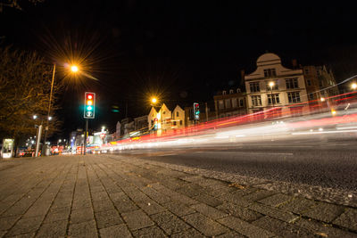 Light trails on road at night