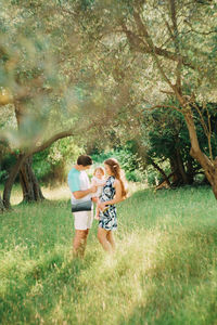 Couple kissing in park