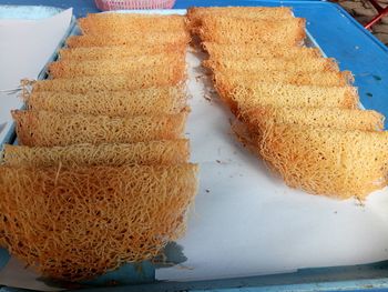 High angle view of bread in plate