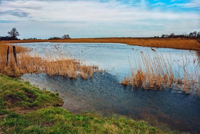 Scenic view of lake against sky