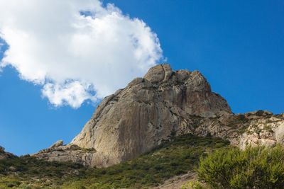 Low angle view of rock formation against sky