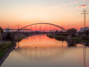 Bridge over river at sunset