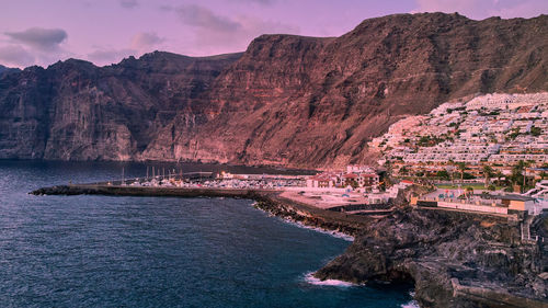 Atlantic ocean and los gigantes view from tenerife island spain at sunset
