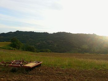 Scenic view of farm against sky