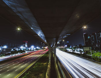 Light trails on road at night