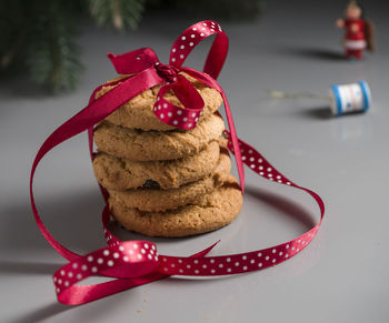 Close-up of christmas decorations on table