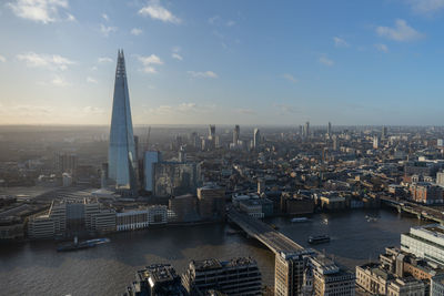 High angle view of buildings in city