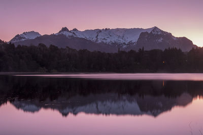 Scenic view of calm lake against sky during sunset