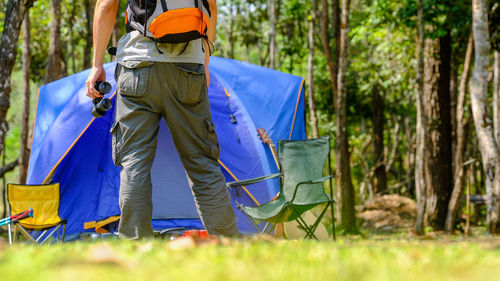 Rear view of tent in field