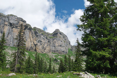 Low angle view of rocks against sky