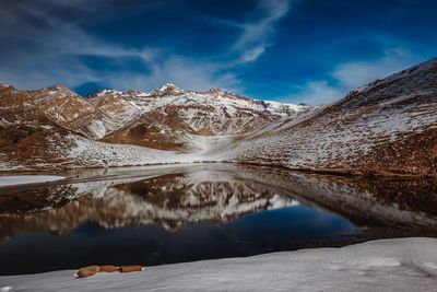 Scenic view of snowcapped mountains against sky