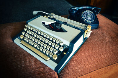 High angle view of vintage typewriter on table
