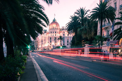 View of light trails on road