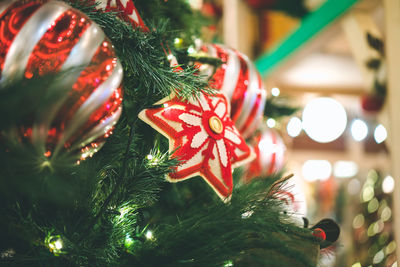 Close-up of decorated christmas tree