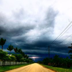 Country road against cloudy sky