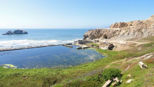 Scenic view of sea against clear sky