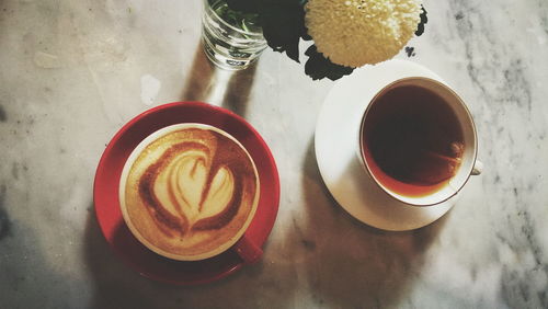 High angle view of coffee on table