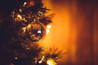 Close-up of christmas decoration in dark