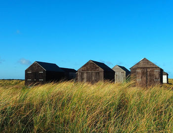 House on field against clear sky