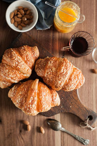 High angle view of breakfast on table