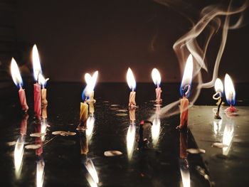 Close-up of burning candles