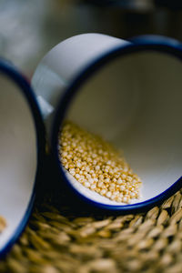 High angle view of pasta in bowl on table