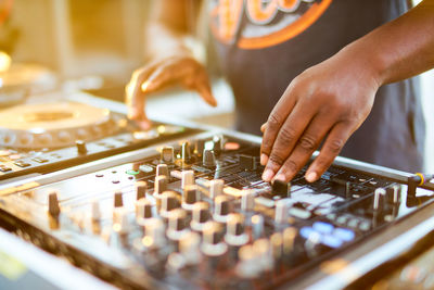 Close-up of the hand of a dj