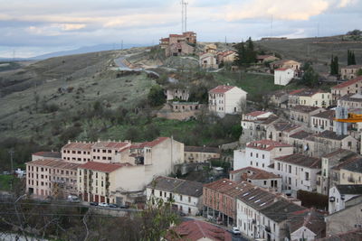 High angle view of townscape against sky