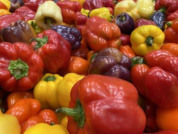 Full frame shot of bell peppers for sale in market