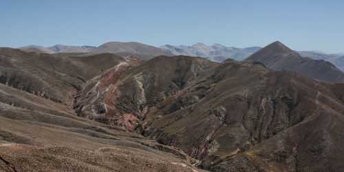 Scenic view of rocky mountains against clear sky